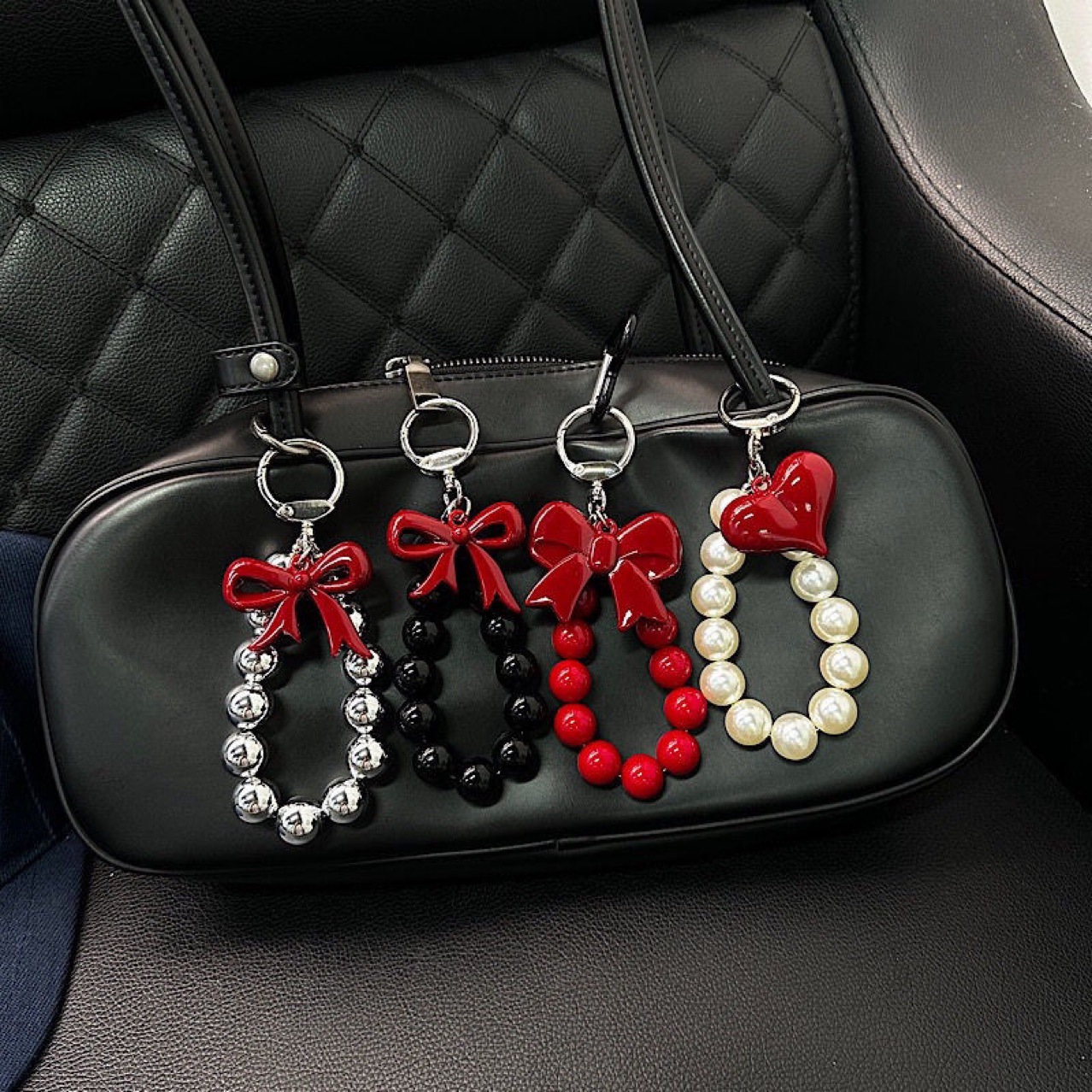 18g Weight Bag Pendant, Keychain Classification 1 Piece Sweet Commute Heart Shape Bow Knot Acrylic Unisex Bag Pendant Keychain