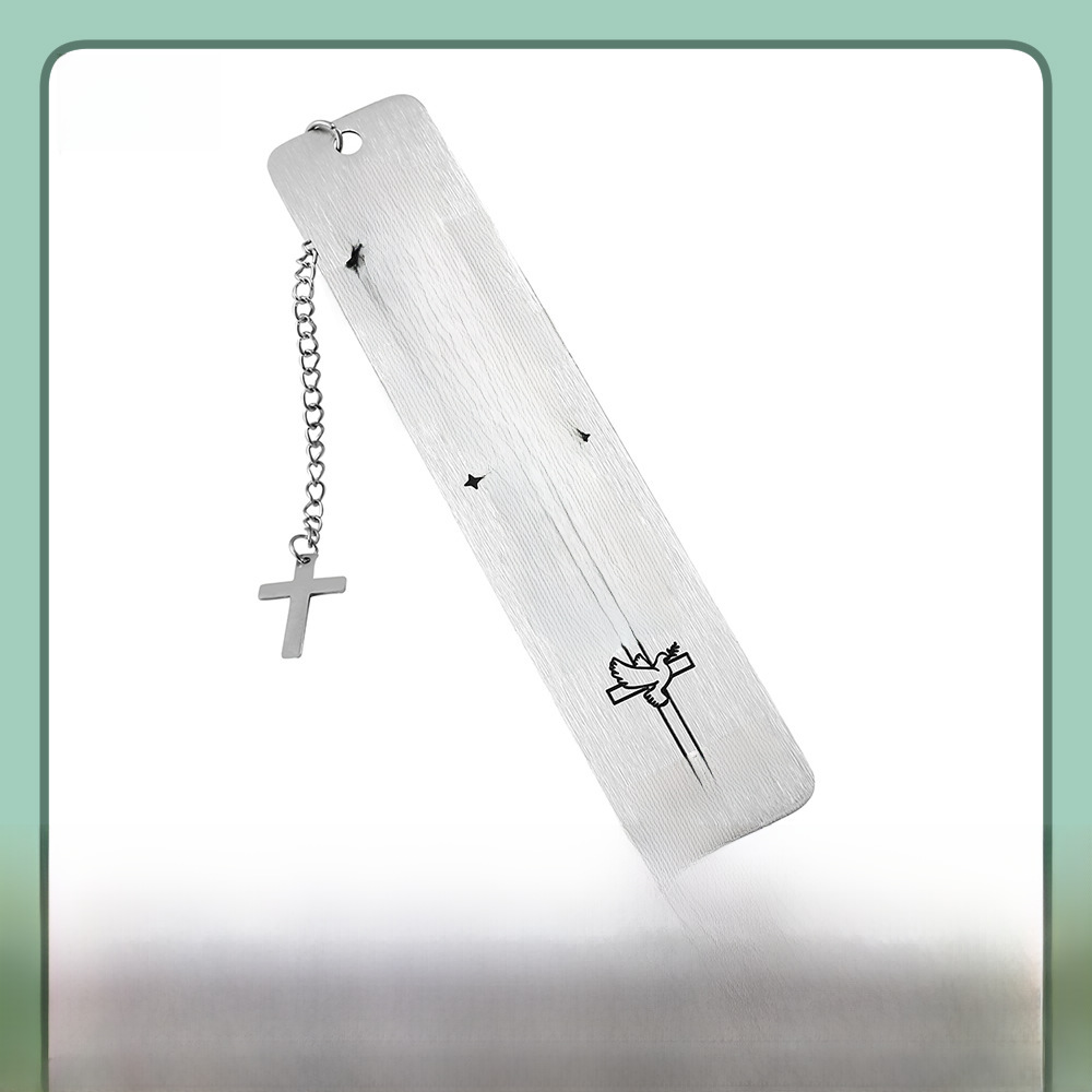 Cross-border best-selling personalized crucifix small accessories stainless steel engraved bookmark creative motivational text metal stationery