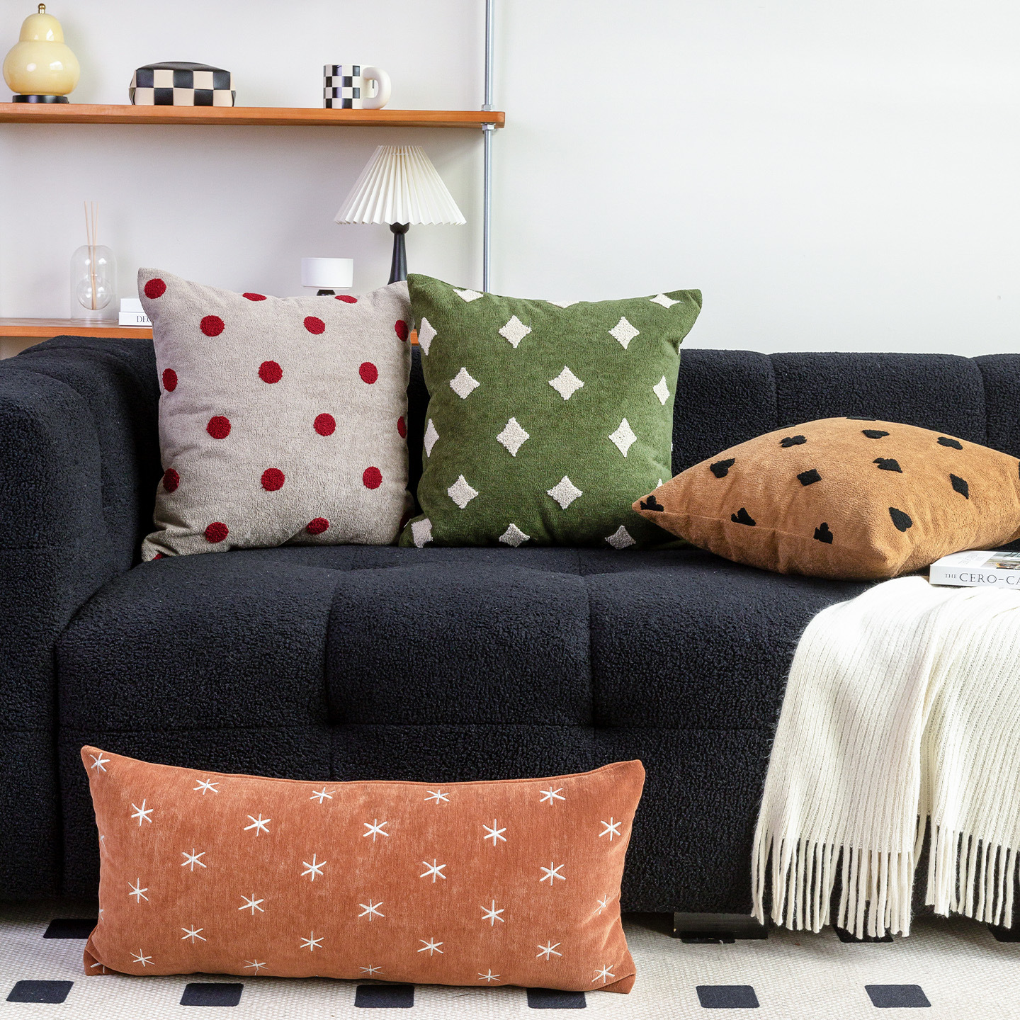 Poker Series Antique Style Pillow Sofa Living Room Green Embroidered Cushion Soft Orange Cushion Long Waist Pillow