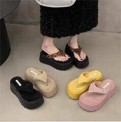 松糕厚底夹脚人字拖女高跟时尚凉拖鞋女夏外穿新款沙滩夹趾凉鞋子