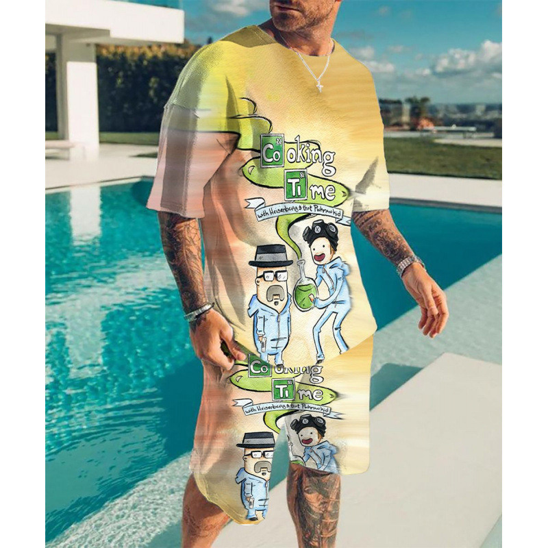 3Dt Shirt Short-Sleeved + Shorts Oversized New Product 2025 Summer Men's T-Shirt Men's Casual Suit Simple Men's