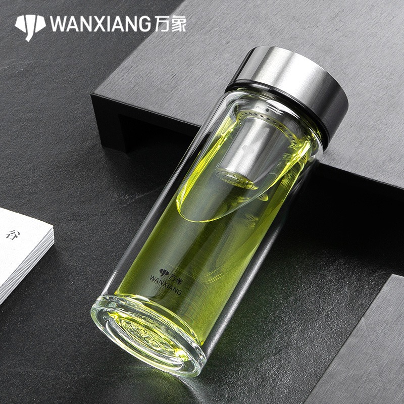 비엔티안 더블 레이어 유리 남성 티 컵 사무실 비즈니스 내열 물 컵 필터 대용량 컵