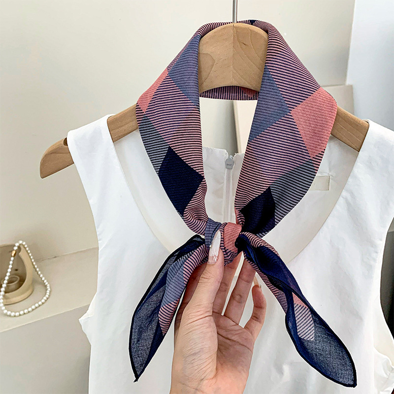 Bufanda de seda, pañuelo cuadrado, algodón, pañuelo decorativo literario de estilo coreano de alta gama, bufanda, chal pequeño, turbante, diadema, accesorios para el cabello