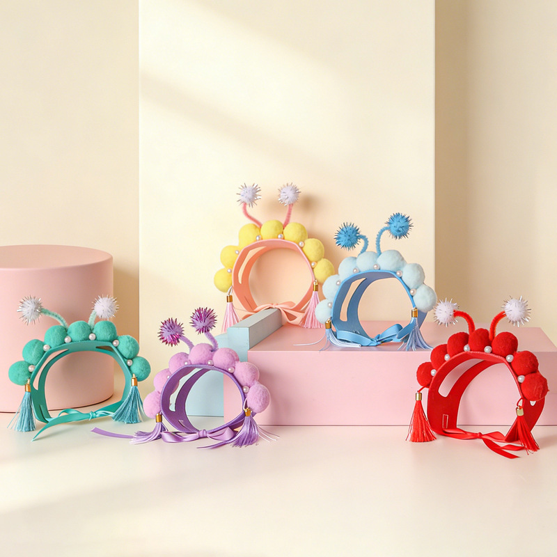 Chinese-Style Headgear for Cats and Dogs, Pet Collar Decoration, Felt Silent Ball, Great Item for Cat Photos and Creating Ambiance Chinese-Style Headgear for Cats and Dogs, Pet Collar Decoration, Felt Silent Ball, Great Item for Cat Photos and Creating Ambiance