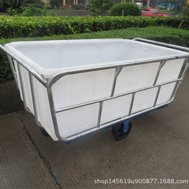 配轮子塑料方形纺织桶染布车 /福建印染厂用大型印染水箱推布车