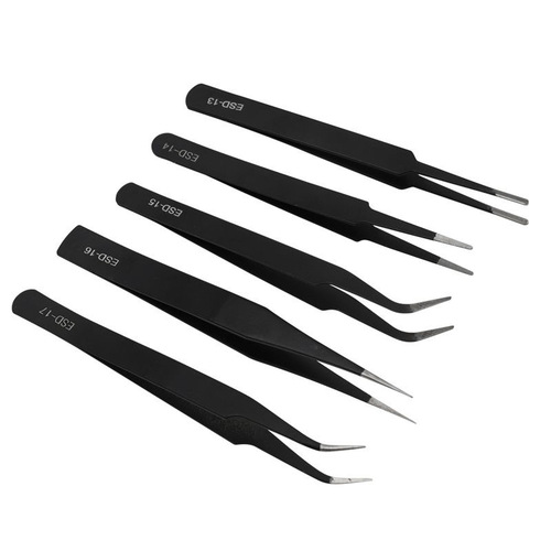Stainless steel precision ESD tweezers 1.5mm black pointed elbow straight head bird's nest hair curler eyelashes anti-static