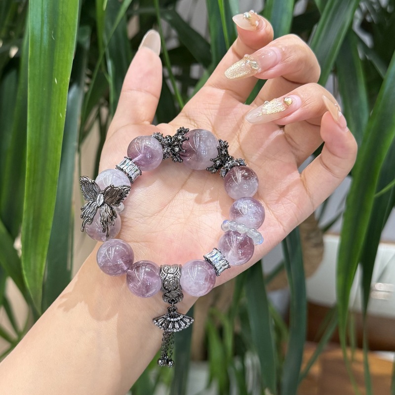 天然紫水晶手链大颗粒紫兔毛扇子流苏手串女设计高级感闺蜜礼物|undefined