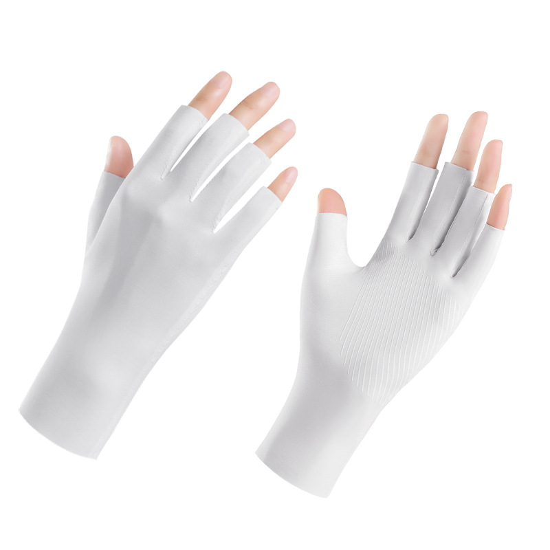 Guantes de protección solar de medio dedo para mujer, finos D149, protección UV, ciclismo al aire libre, guantes de manicura de seda de hielo transpirables