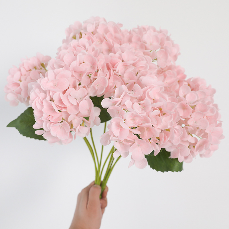 High-End Feel Film Hydrangea Artificial Flower Home Decoration Wedding Arrangement Road Guide 4-Head Hydrangea Bouquet