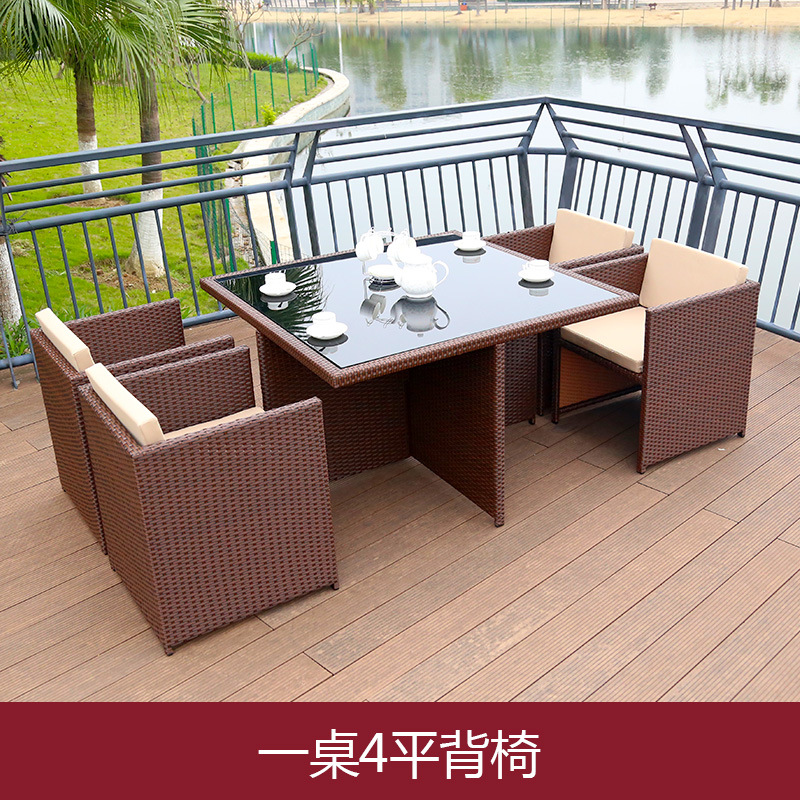 Mesa y silla al aire libre Villa patio jardín ocio silla de caña combinación impermeable al aire libre tabla de té de caña con paraguas