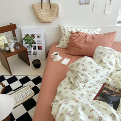 Cottage-style small floral pure cotton four-piece set, Instagram-style girl heart full cotton mixed duvet cover and bed sheet, dormitory three-piece set 1.8