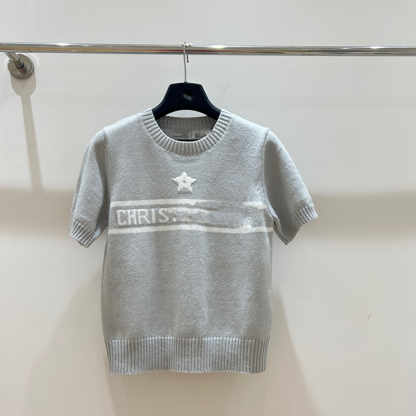 南油ハイエンド女装D家起爆半袖ニット高級感小香風丸襟五角星アルファベットジャカード