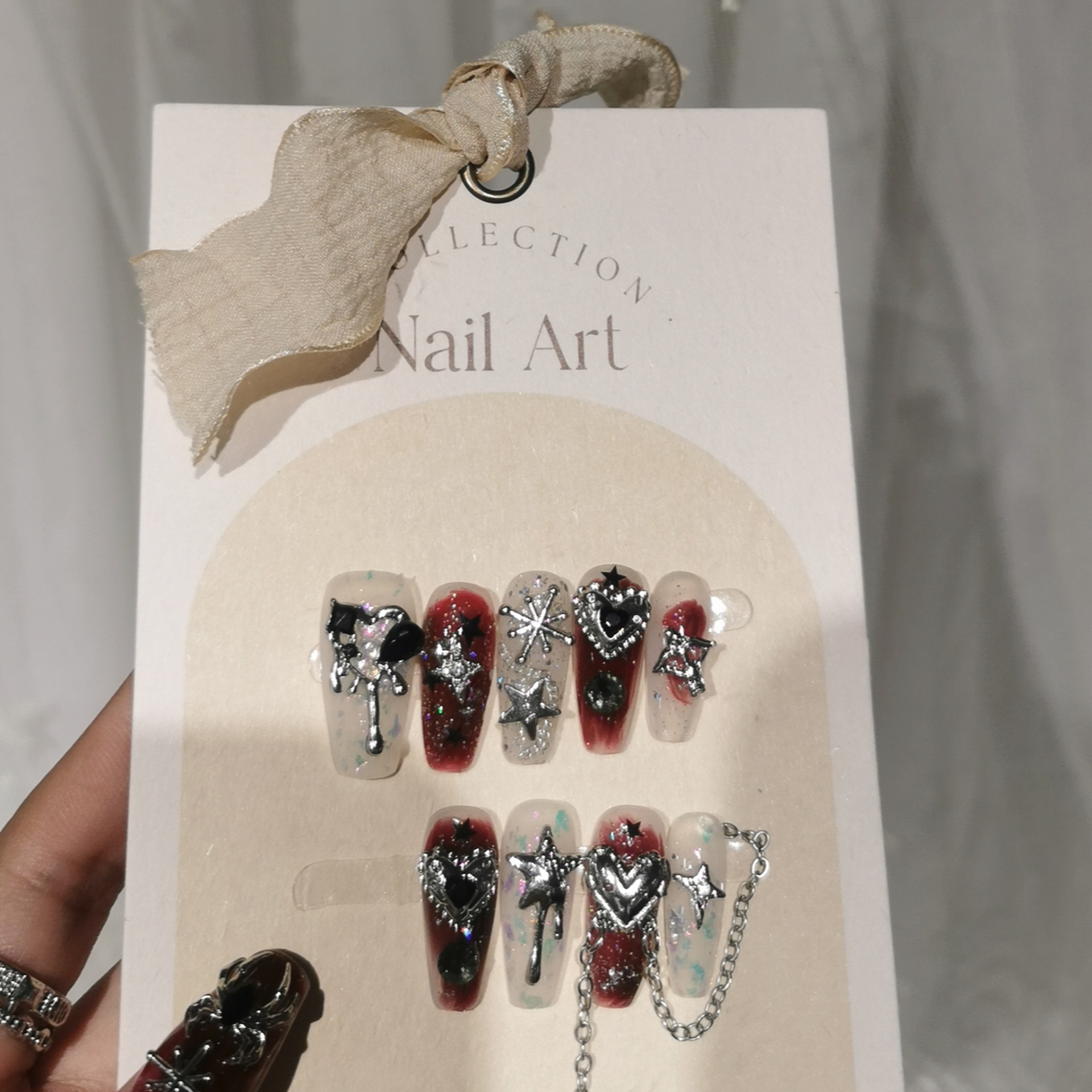 Luz de lujo hecho a mano desgaste uñas industria pesada crostar dulce fresco caliente chica estilo manicura traje desmontable manicura parche