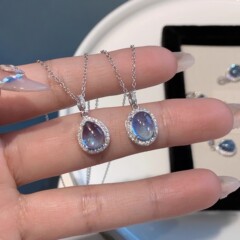 人鱼泪珠海蓝宝水滴纯银项链女韩版简约小众设计轻奢高级感锁骨链