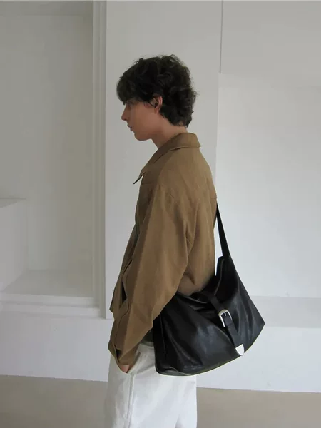 Korean niche brand crossbody bag, same style as Ming Jae-hyun's shoulder bag, belt-decorated large-capacity HOBO bag