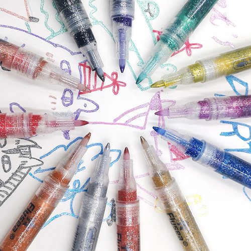 Cross-border best-selling acrylic glitter pen 12-color water-based glitter handbook coloring greeting cards color graffiti painting pearlescent pen