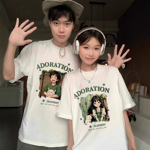 Summer Pure Cotton Short-Sleeved T-Shirt Couple Wear Lazy Style Loose Niche Design Tops for Men and Women Student Trendy Class Uniforms