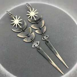 昌绩跨境欧美复古日月几何尖刺耳环小众月牙恶魔之眼夸张朋克耳饰