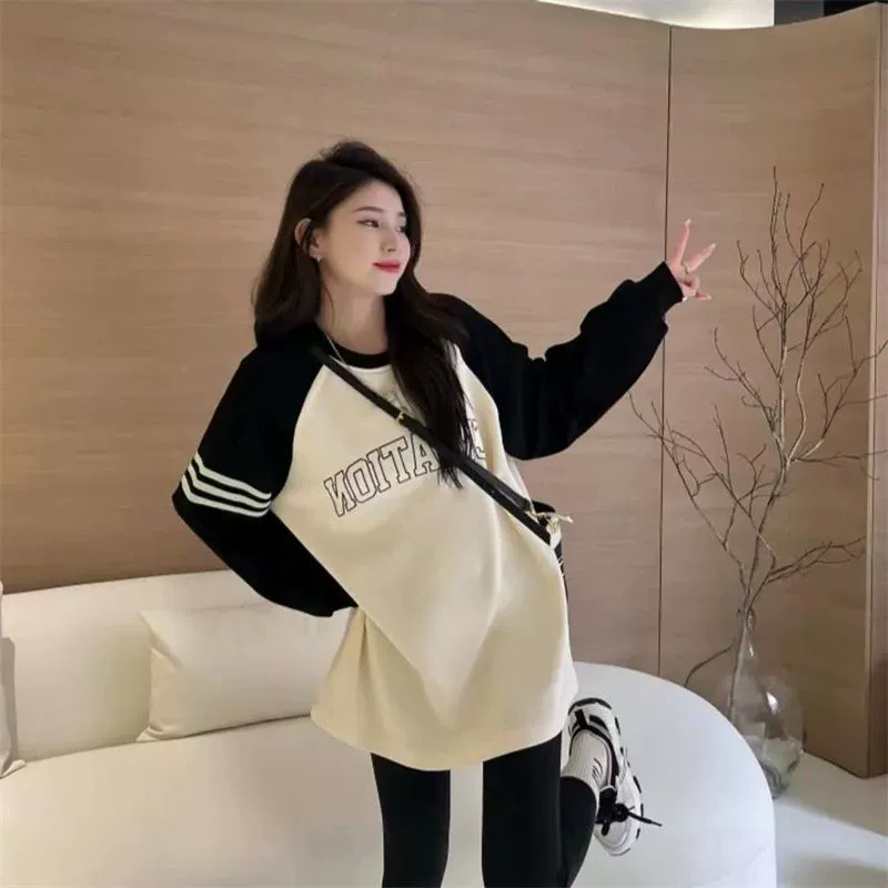 200 фунтов толстый мм большой размер женский свободный ленивый стиль с длинными рукавами топ осень и зима американский ретро дикий свитер без шапки