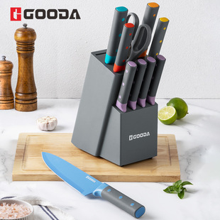 Cross-Border Hot-Selling Knife Set 11-Piece Set with Wooden Knife Holder Fruit Knife Multi-Functional Set Kitchen Household High-Quality Stainless Steel