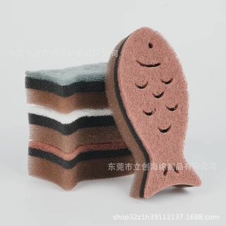 外贸彩色小鱼造型洗碗海绵双面双效百洁布厨房清洁刷锅鱼形海棉擦