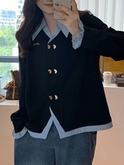 大码高级感假两件长袖衬衫女秋季2025新款微胖mm显瘦遮肉别致上衣