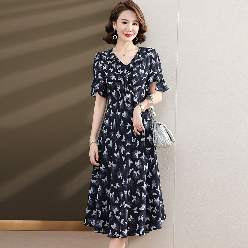 Летняя одежда для мамы, модное платье, летняя юбка, с коротким рукавом, в стиле вестерн, приталенная, 40 лет, для среднего возраста.