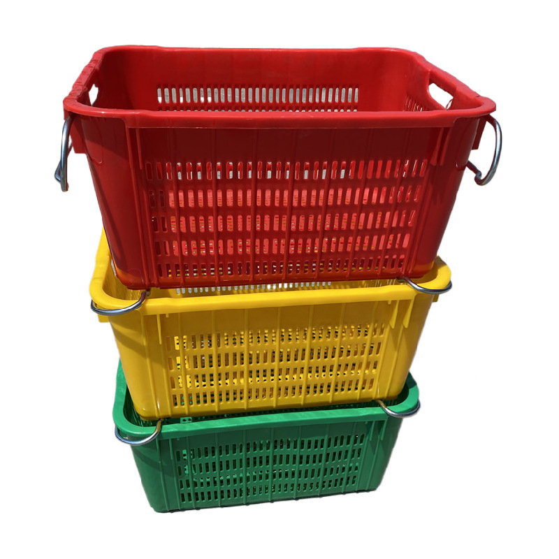 厂家现货河北石家庄食品厂周转框 带铁耳铁把手塑料菜筐 周转箱