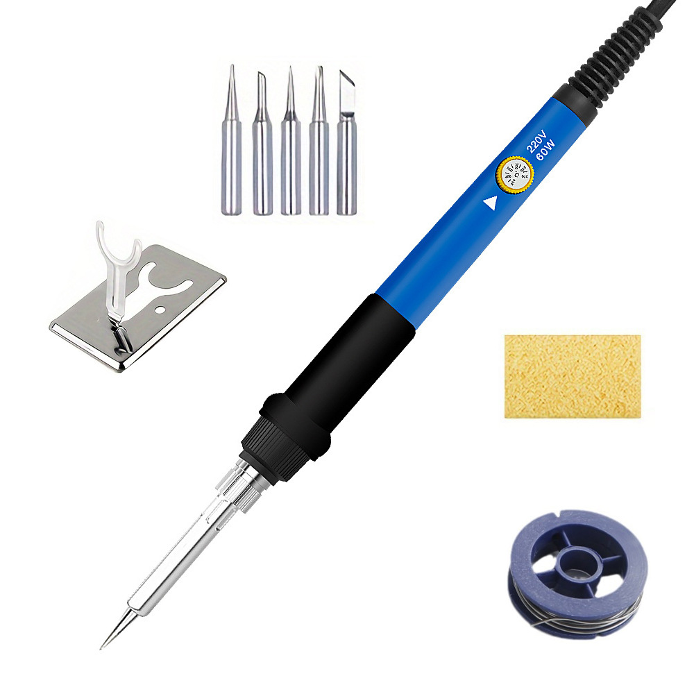 跨境60W调温电烙铁欧规烙铁蓝色电烙铁套装手持式家用电洛笔