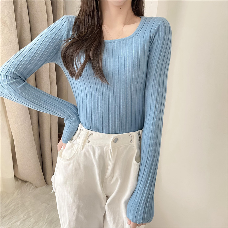 solid color square neck sweater nihaostyles clothing wholesale NSFYF85678