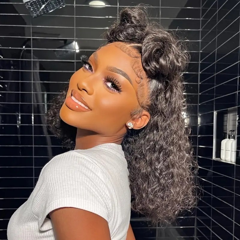 Amazon transfronterizo nuevo negro africano pequeño cabello rizado de moda frente a la pelucca de encaje toque de pelo de comercio exterior europeo y americano pelucca
