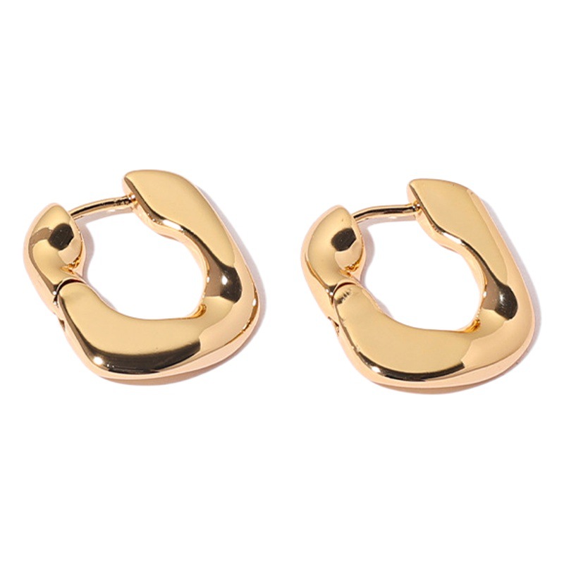 Latón Chapado en 18K oro real ins básico de cercanías simple nicho exquisito metal brillante pequeña oreja hebilla pendientes para las mujeres
