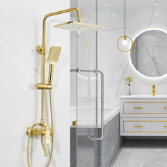 拉絲金淋浴花灑套裝家用浴室恆溫全銅增壓沐浴花灑噴頭衛生間輕奢