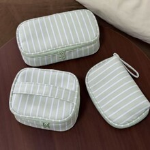 可爱条文化妆包女便携式随身收纳包外出旅行分区口红妆耐磨手提包