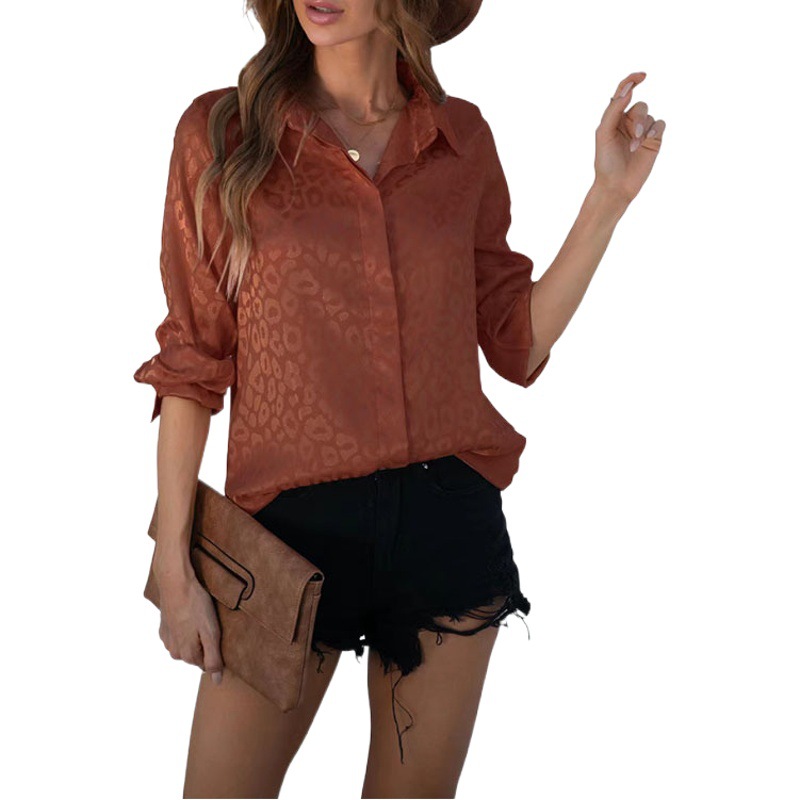 Ropa de Mujer Estilo Europeo y Americano, Primavera-Otoño 2026, Nueva Camisa Elegante de Manga Larga con Estampado de Leopardo en Jacquard Satinado, Venta en Amazon