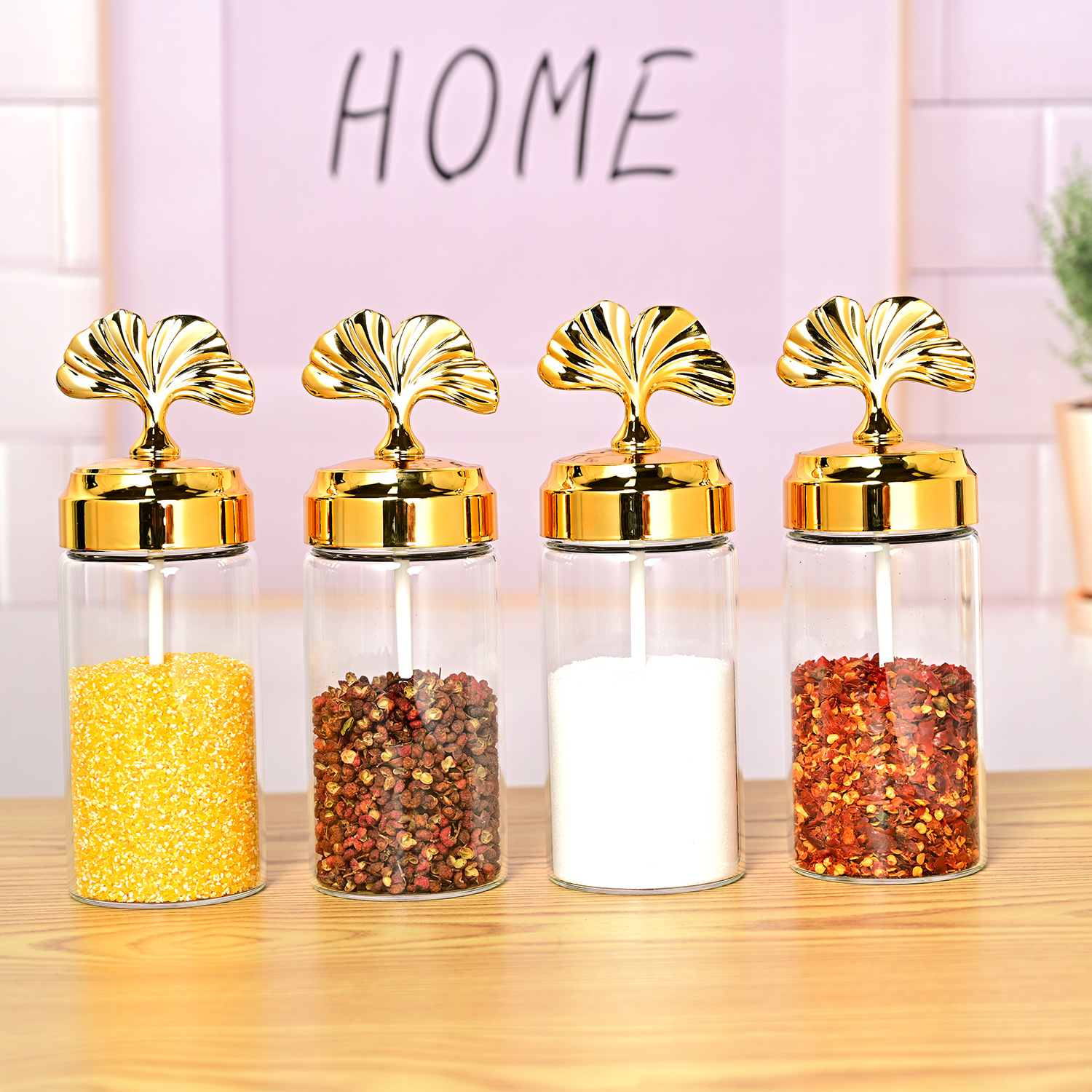 Jujiajia condimento tarro de vidrio frasco de sal cocina hogar condimento botella sal msg condimento caja combinación traje