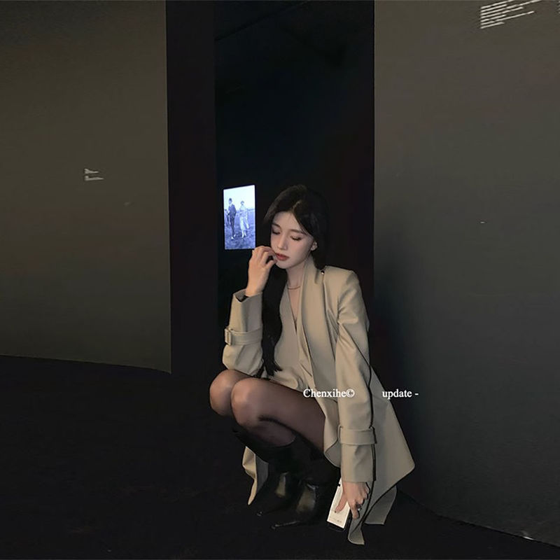 春秋中长款百搭英伦风衣女时髦小个子感西装外套潮|undefined