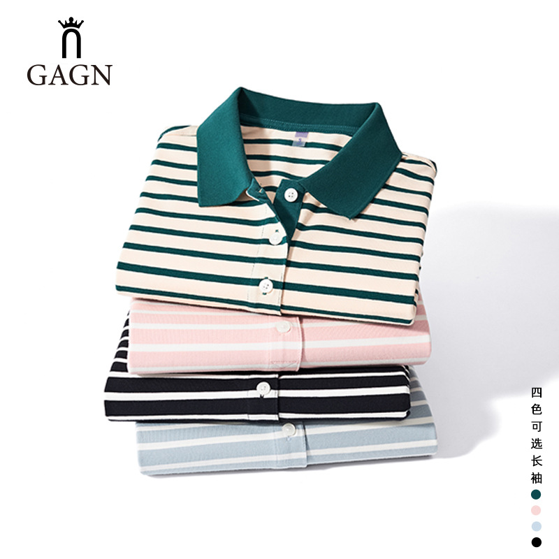 GAGN Autumn and Winter New Long-sleeved Polo Shirt Cotton Slim-fit T-shirt Slight Fat Slimming Women's High-end Sense Clothes