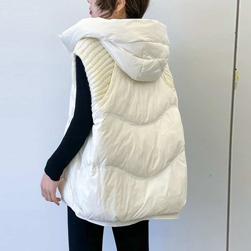 Damenbekleidung Gestrickte Ärmel Warme Jacke Weste für Damen 2024 Winter Neue Art Mode Kapuzendesign Warme kleine Außenweste_voghion.com