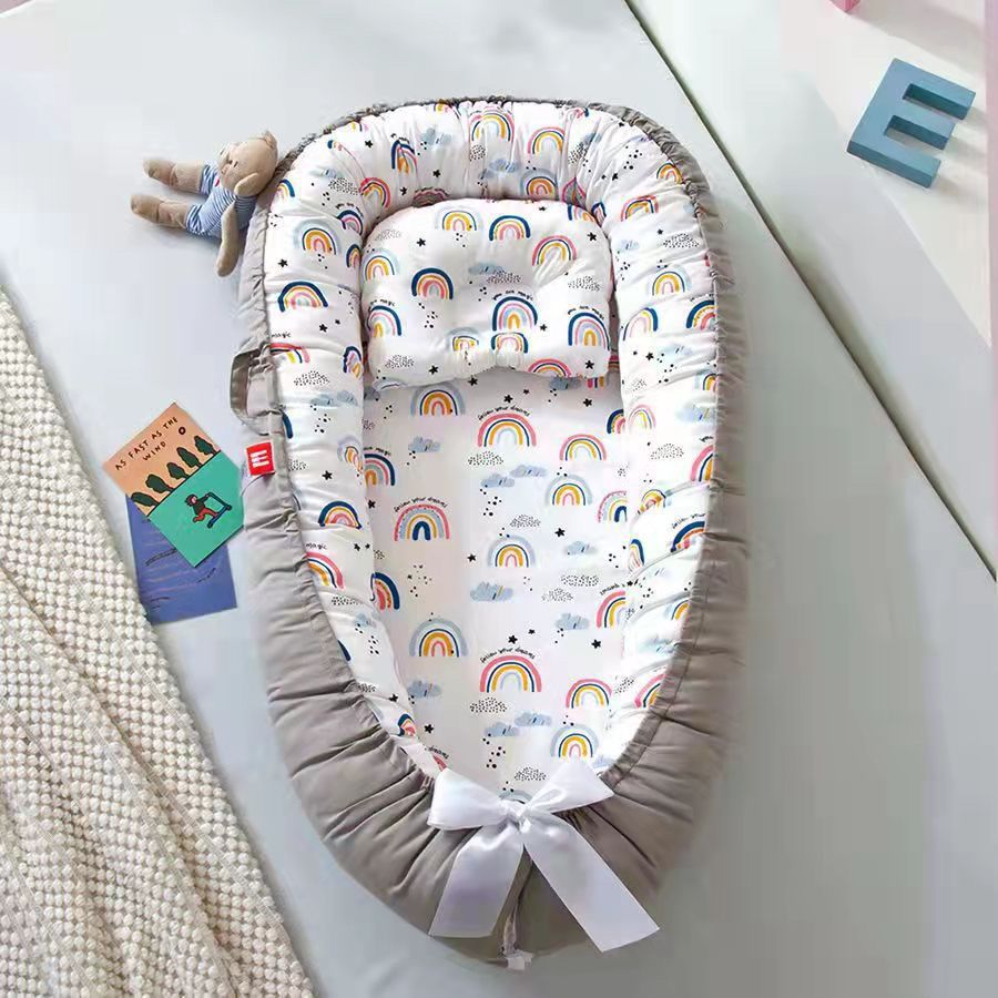 Foldable, Removable and Washable Portable Anti-Pressure Crib, Bionic Fully Removable Baby Pillow, Travel Crib