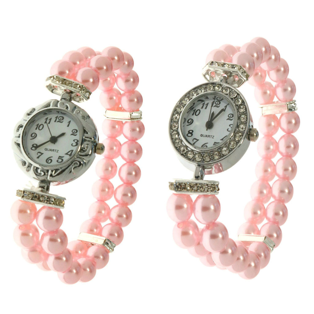 Double-row imitation pearl elastic rope beaded ladies bracelet watch diamond quartz watch ins cross-border supply wholesale