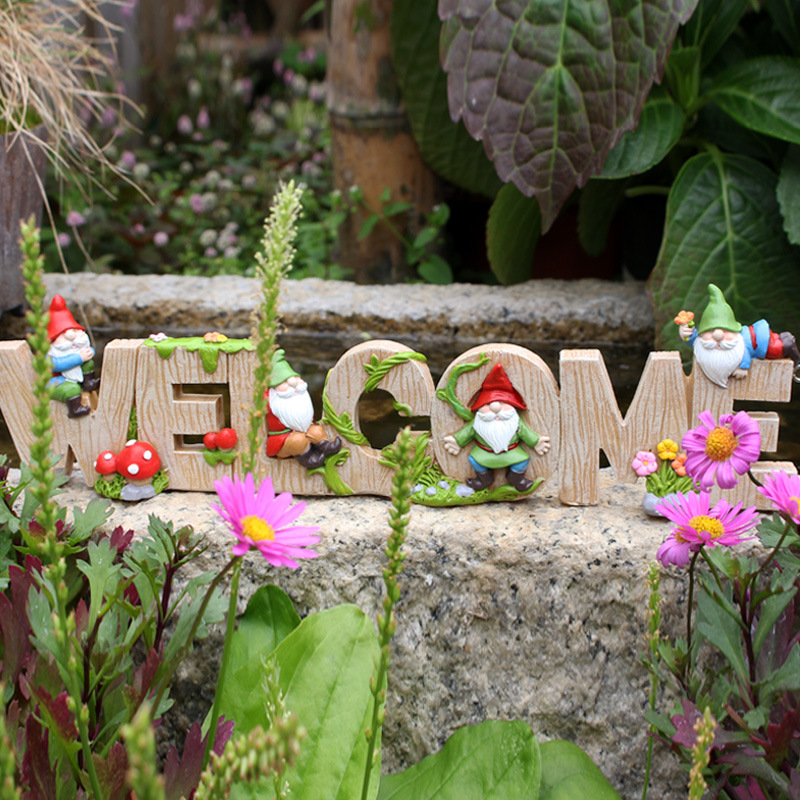   creative cartoon dwarf welcome letter decoration interior decoration resin craft decoration  delivery