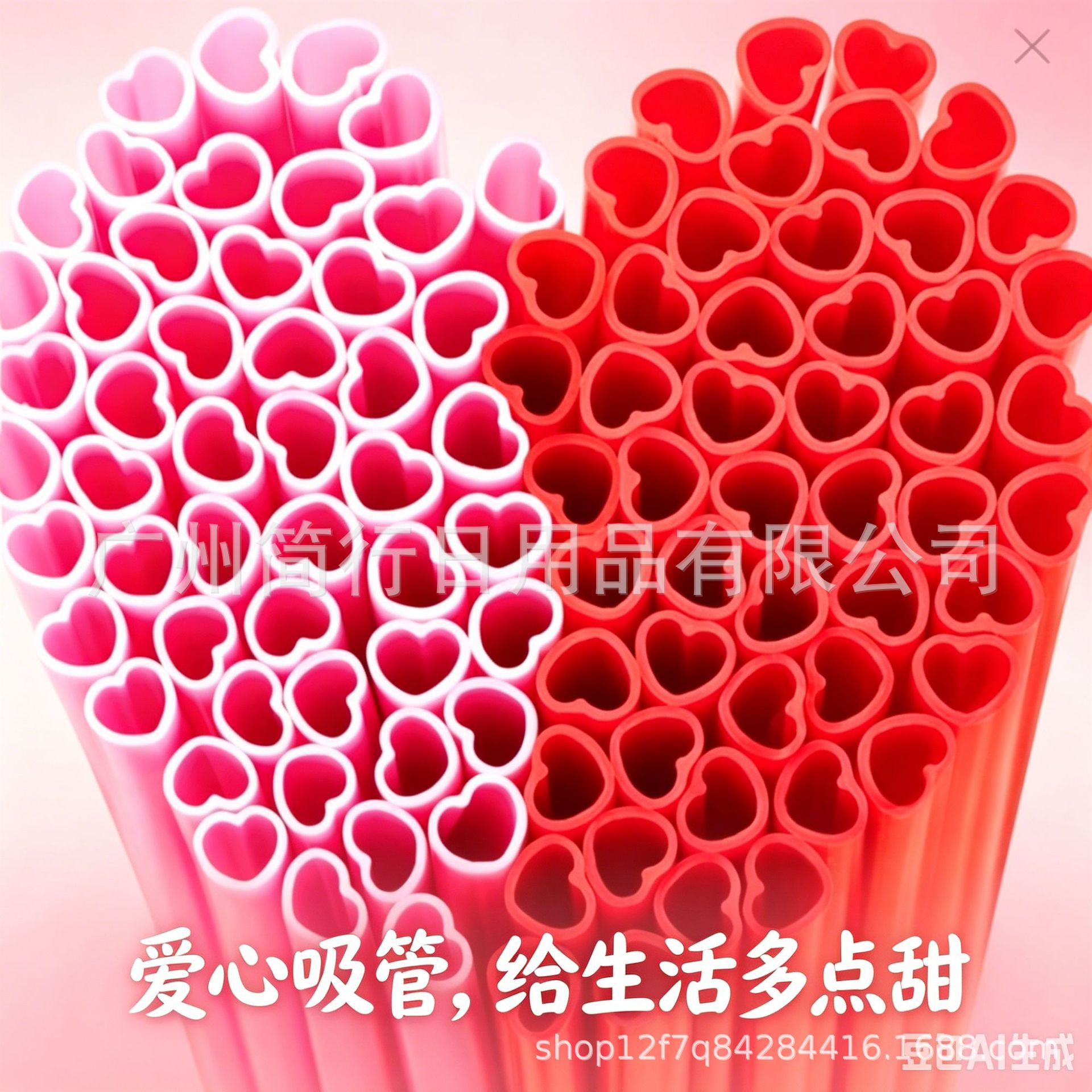 创意心形粉色吸管爱心口直吸管亚马逊TEMU100PCS跨境心形PP吸管