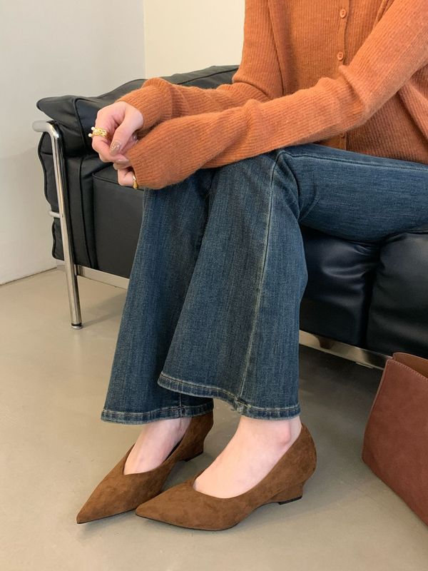 法式小众棕色单鞋女鞋子2025春秋坡跟气质尖头通勤晚晚奶奶鞋|undefined