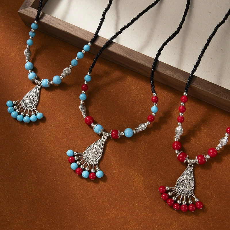 Трансграничный богемный национальный ветер лоб цепь ретро капли воды из соснового камня с бисером и кисточками