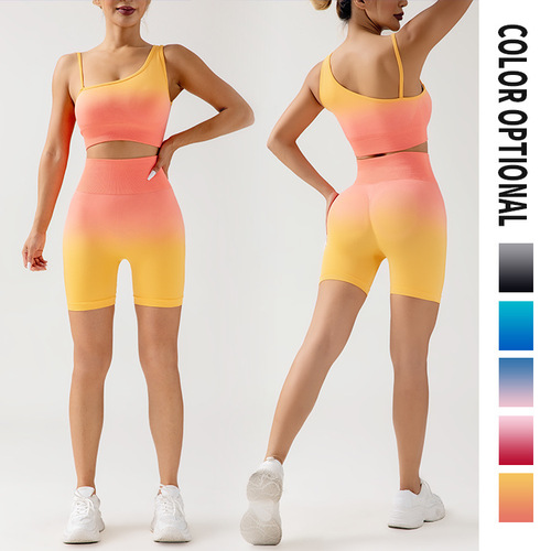 Eurasian Cross-Border Gradient Seamless Yoga Shorts Breathable Tight Fitness Three-Way Shorts Running and Yoga Pants for Women