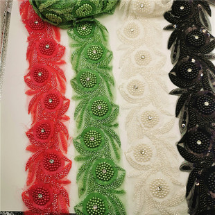 Wholesale Hand-Stitched Pearls DIY Clothing Accessories Machine Embroidered Sequin Pearl Mesh Flower Lace
