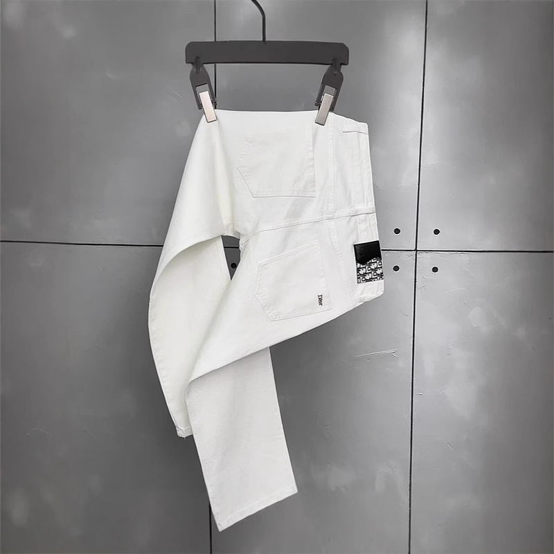 White Jeans for Men, Summer Style, Versatile, Trendy, High-End, Trendy Brand, Youth Trend, Slim Straight European Style Long Pants
