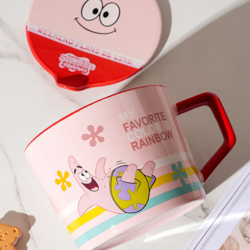 Bob Esponja cerámica con cubierta de espuma taza de fideos tazón set de cubiertos pareja casero regalo de cumpleaños inwind