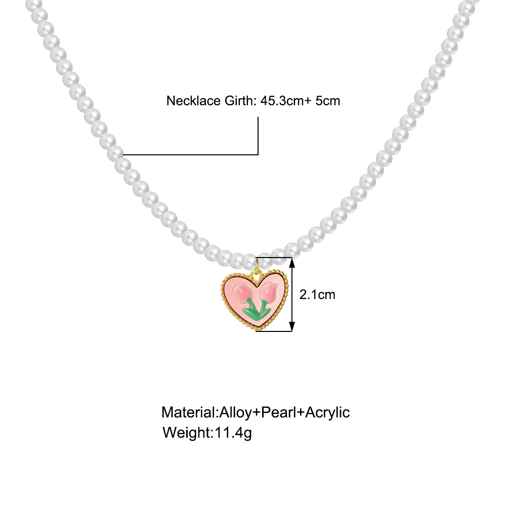 Retro Herzform Künstliche Perle Legierung Perlen Frau Halskette Mit Anhänger 1 Stück display picture 1